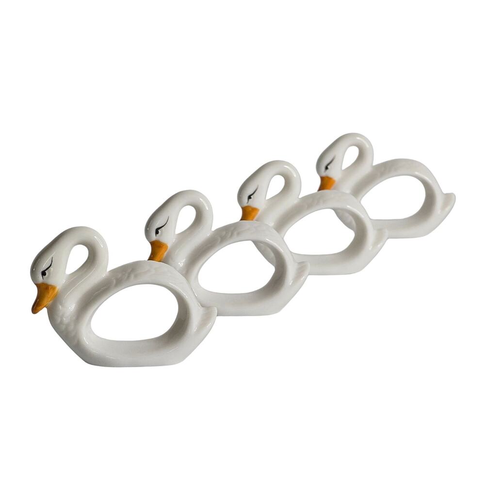 Vintage Porcelain White Swan Napkin Rings, Set of 4 Made in Taiwan